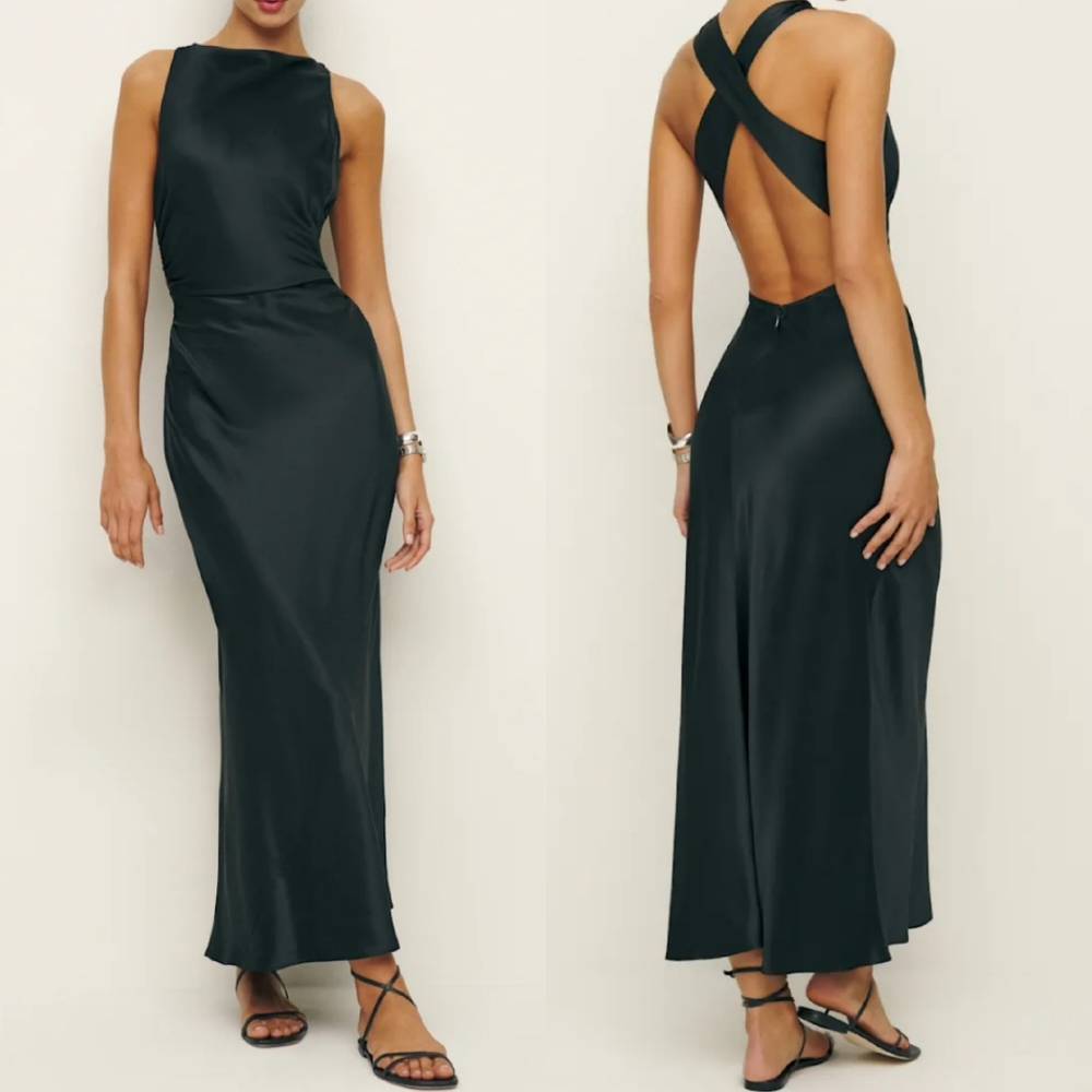 NWT Reformation Casette Silk Dress Black 10 - Picture 2 of 14